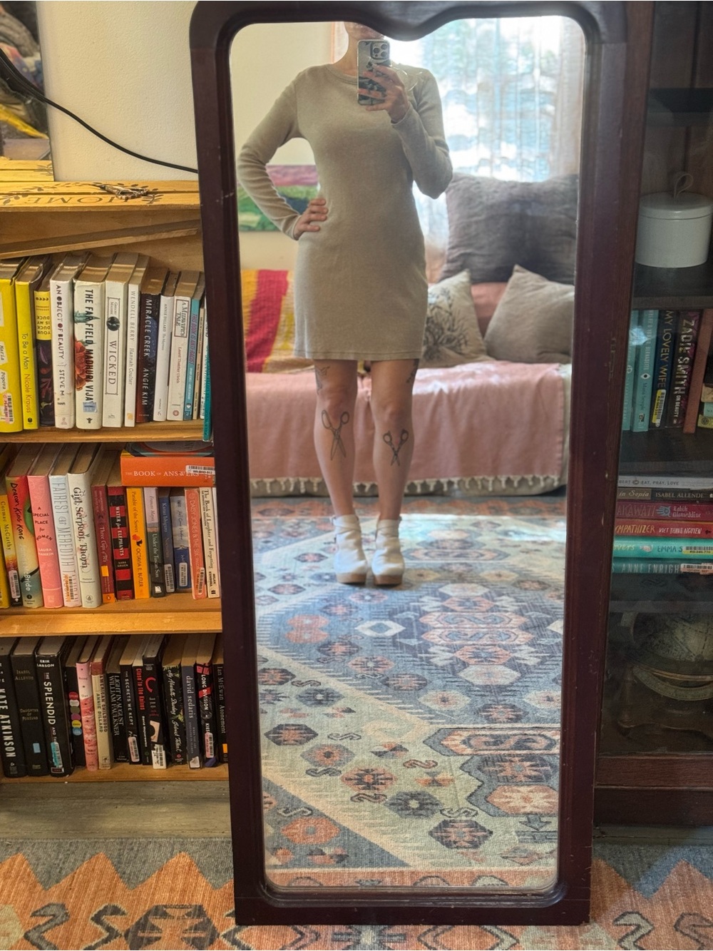 Everlane Ribbed Tan Long Sleeve Heathered Oat Sweater Dress